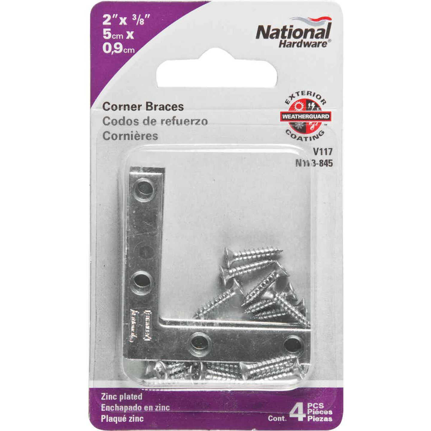 National Catalog 117 2 In. x 3/8 In. Zinc Flat Corner Iron (4-Count) Image 2